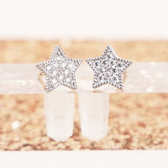 One Blessed Nana Jewelry - NWT *BOUTIQUE* DAINTY CUBIC ZIRCONIA SILVERTONE STAR STUD EARRINGS